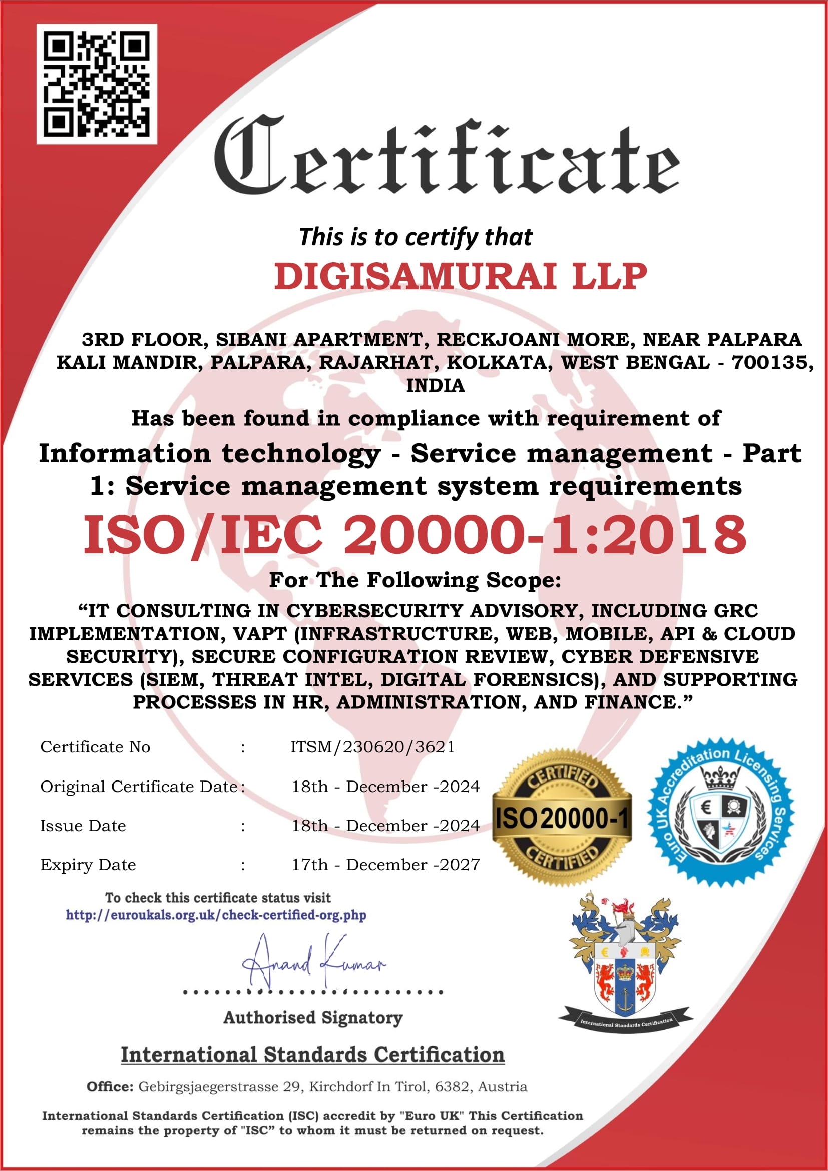 Certificate of Registration ISO/IEC 20000-1:2018
