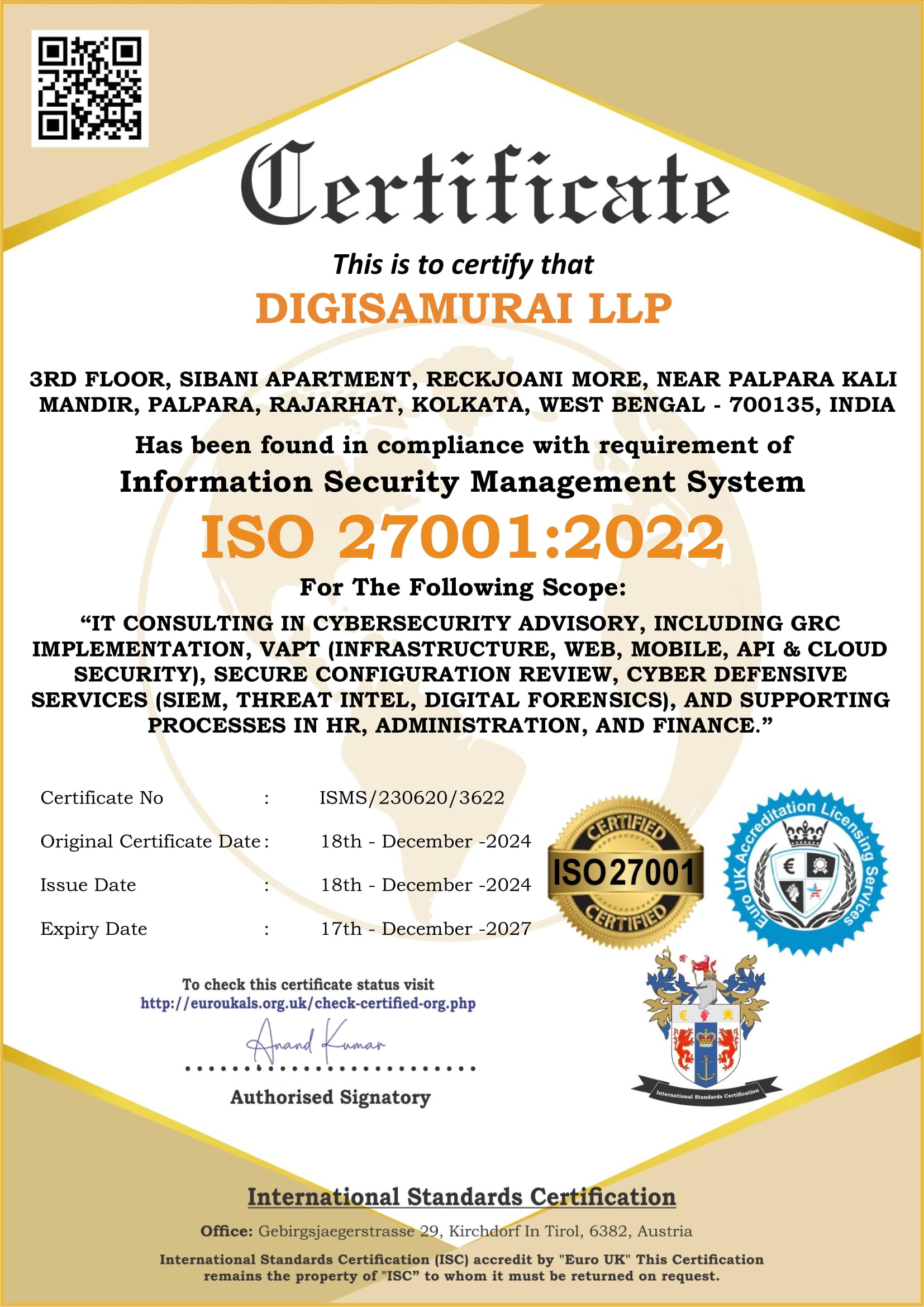 Certificate of Registration ISO/IEC 27001:2022
